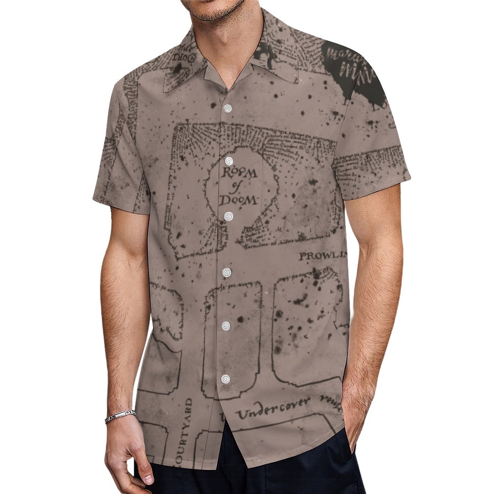 Magic Hogwarts Castle Marauders Map Hawaiian Shirt Mens Button Down Tropical Hawaii Beach Shirts