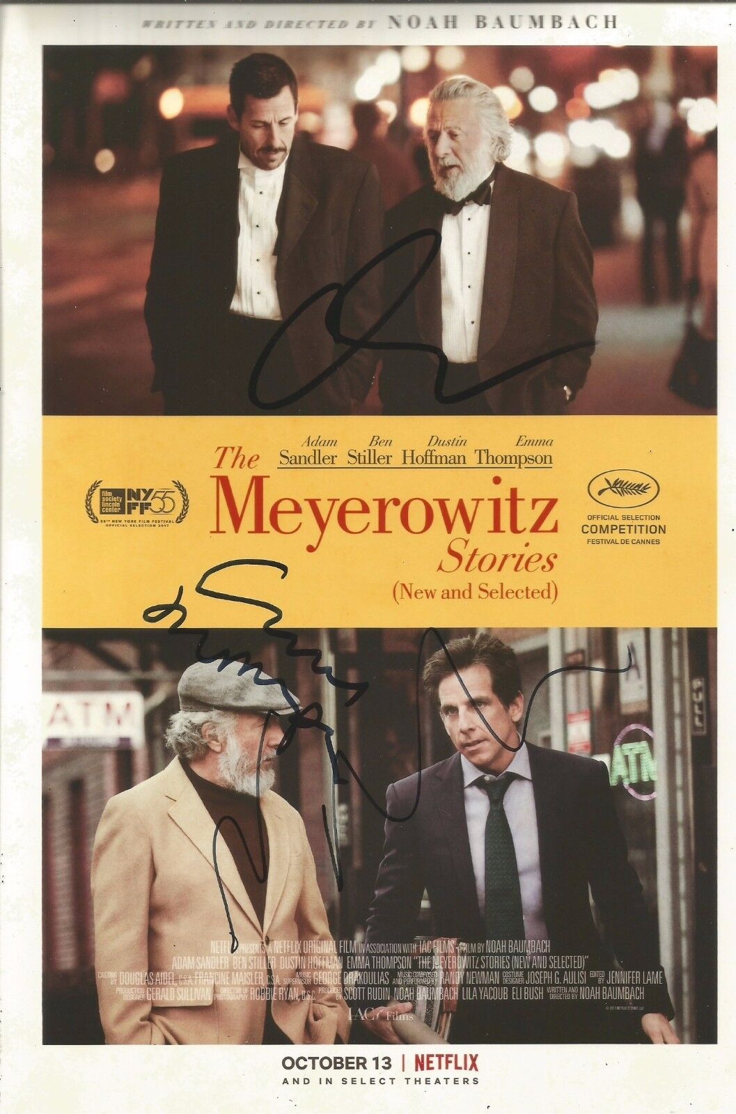 Adam Sandler/Emma Thompson/Director Signed Meyerowitz Stories 12x8 Photo Poster painting AFTAL