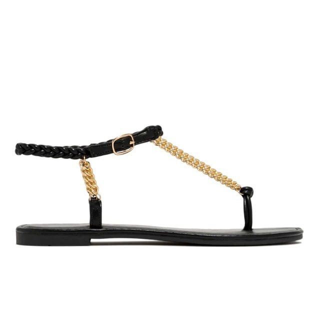 Strappy chain flat sandals - Black