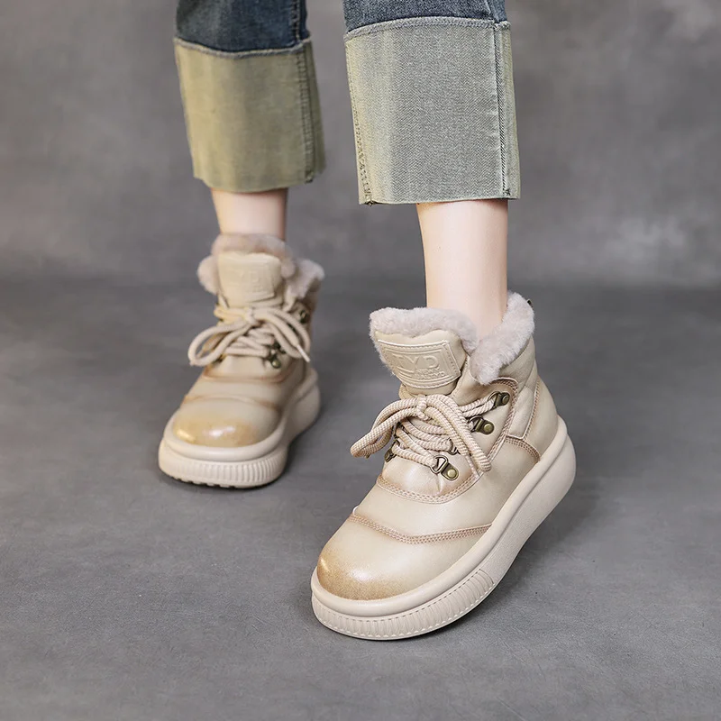 Yyvonne Leisure Snow Boots Women Double Zipper Wool Short Boots Warm Plus Velvet Martin Boots Thick Cotton Boots