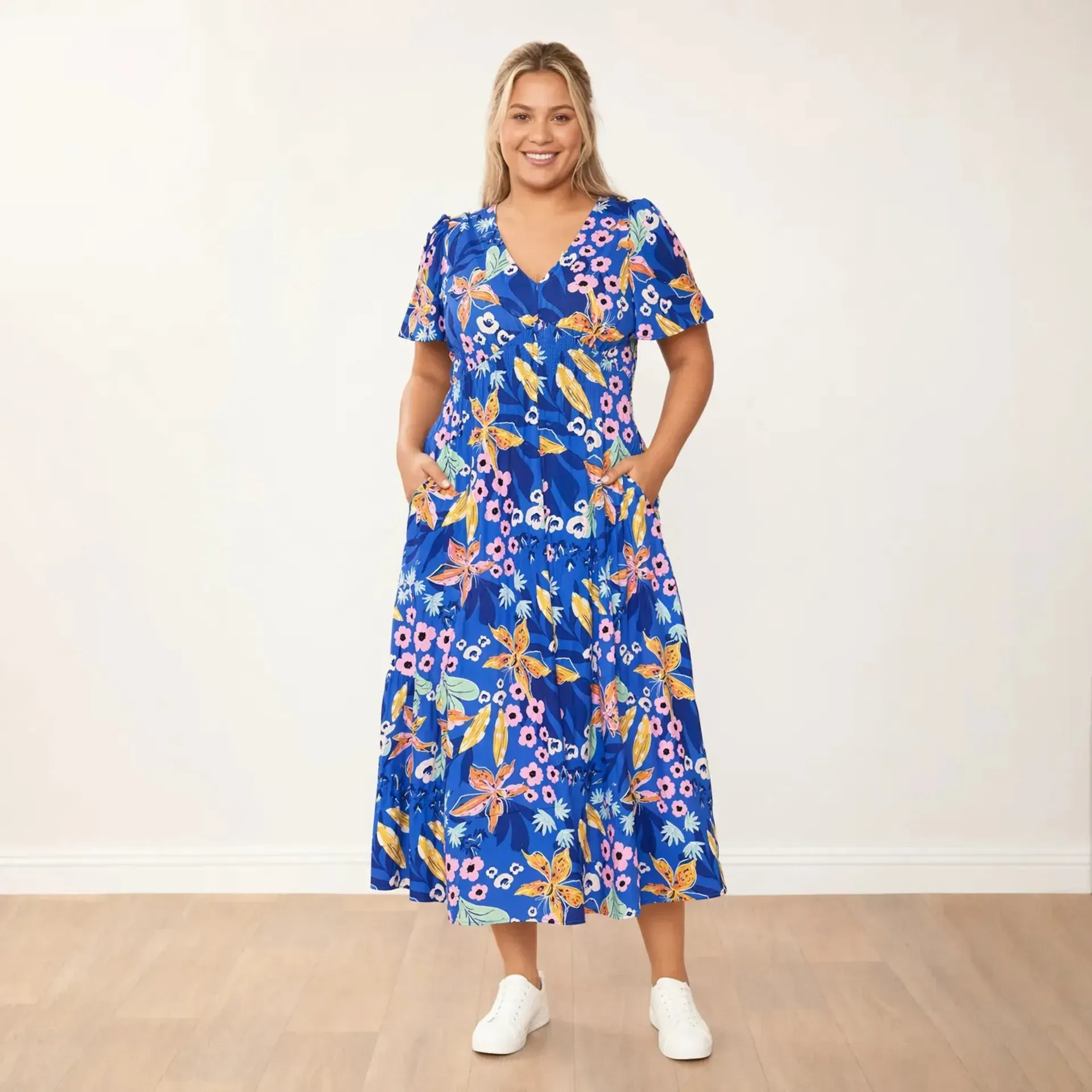 Women's Navy Floral Dress &ndash; Whitney Flattering Occasion Style &ndash; view 2