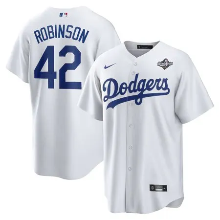 Men's Los Angeles Dodgers #42 Jackie Robinson  White 2025 World Series Replica Player Jersey