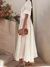 Puff Sleeves Deep V-Neck Midi Dress