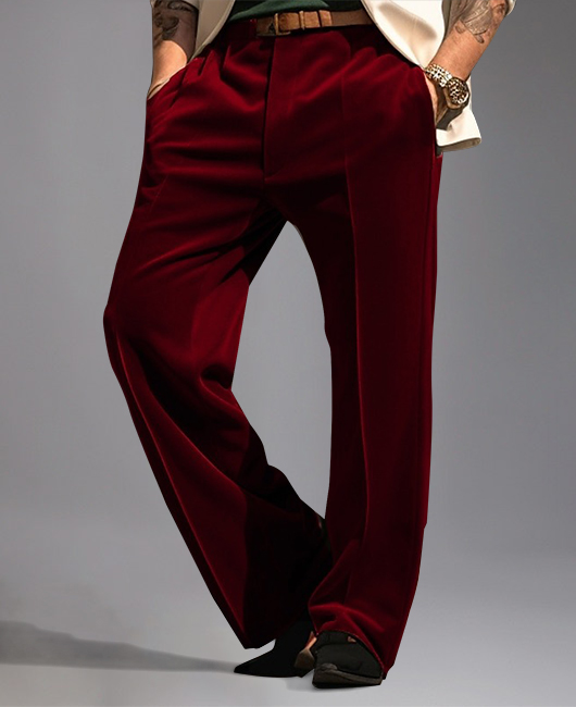 Business Velvet Solid Slant Pocket Straight Suit Pants