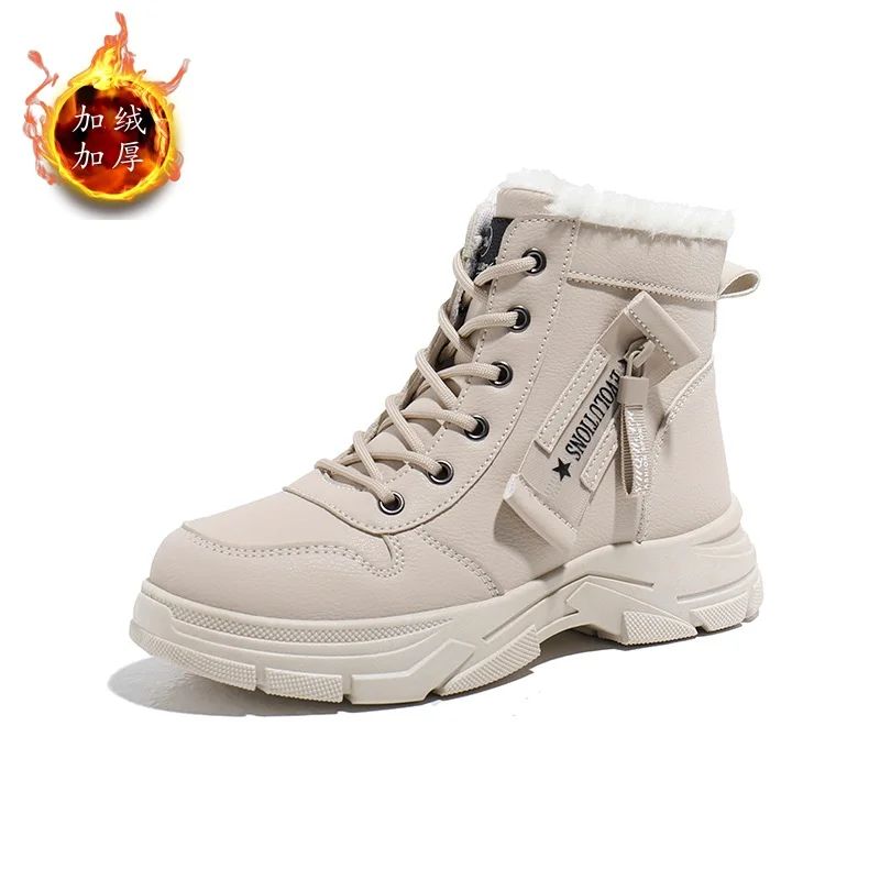 Qengg Qengg 2024 Winter Pure Color Women's Shoes With Velvet Cotton Shoes Warm High Top Platform Recreational Snow Boots Women's XQ-L951