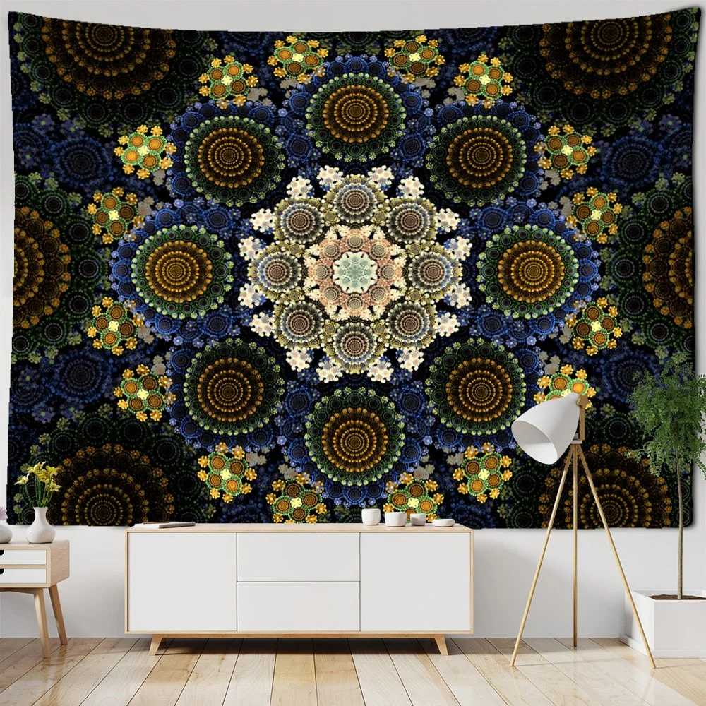 Mandala Pattern Tapestry Psychedelic Tai Chi Wall Hanging Dark Hippie Aesthetics Room Dormitory Living Home Decor
