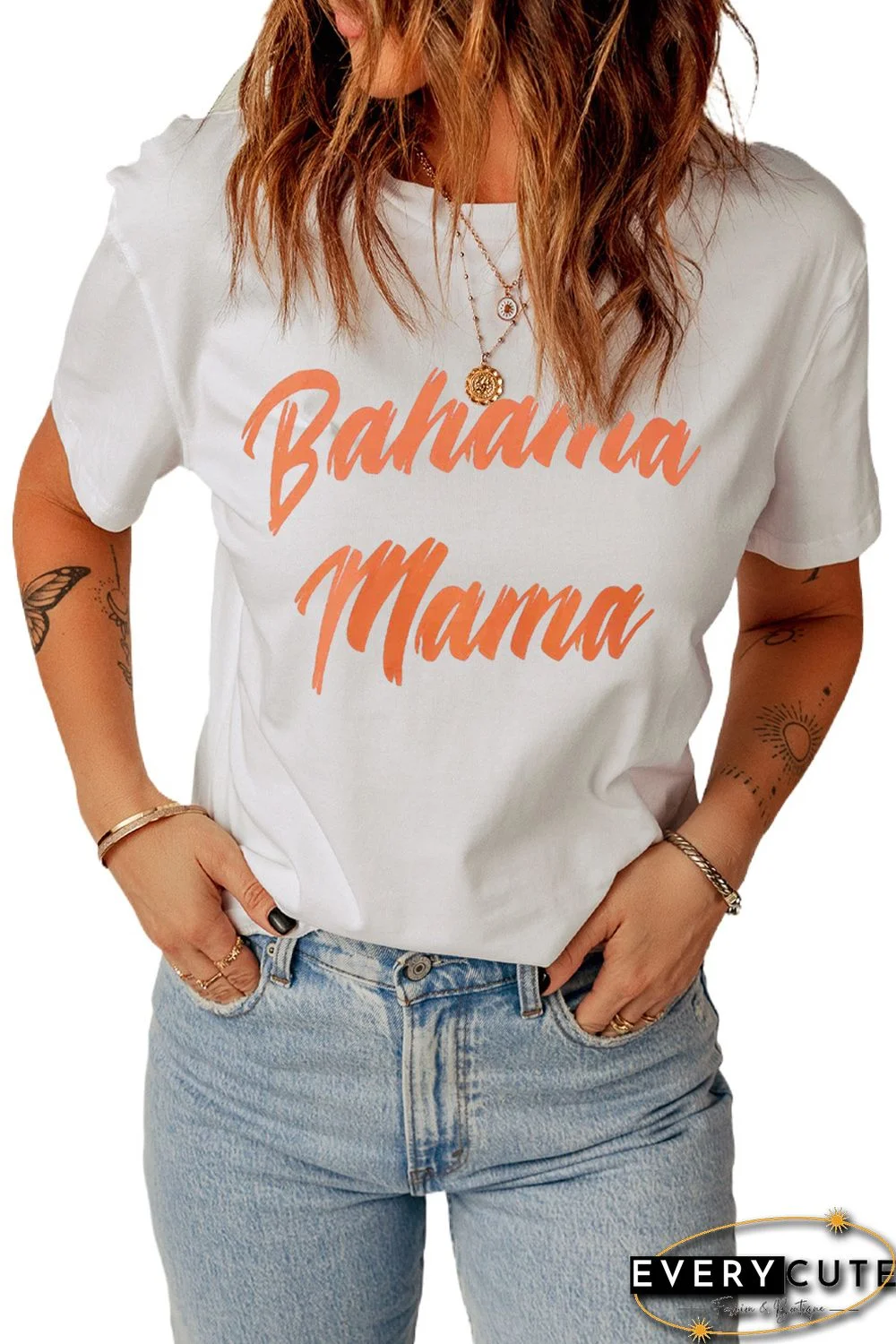 White Bahama Mama Letter Graphic T Shirt