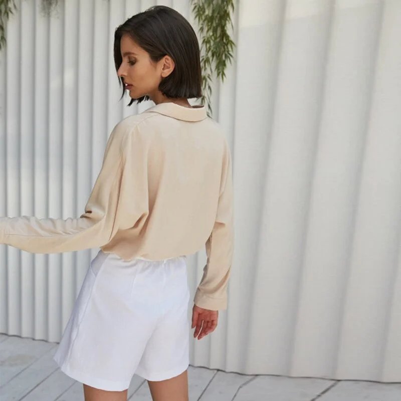  2022  Graduation Party  Gift  Casual Turn-down Collar Batwing Sleeve Shirt Female Single Breasted Loose Tops For Women   Solid Office Lady Basic