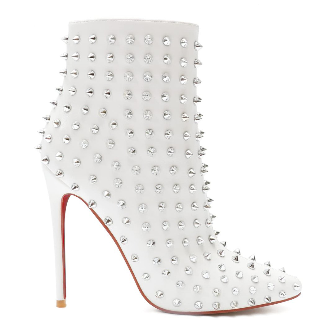 3.94" /4.72" Women's Ankle Boots Red Bottom Shoes Rivet  Closed Pointed Toe Stilettos Booties-MERUMOTE