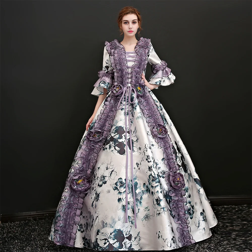 Marie Antoinette Costume Victorian Dress Flared Sleeves Pleated Ruffles Women Costume Novameme