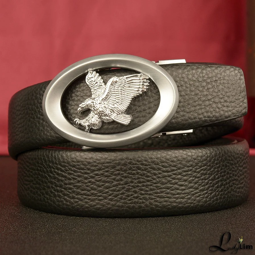 New eagle wings men's automatic buckle belt head layer leather belt business leisure belt men's belt