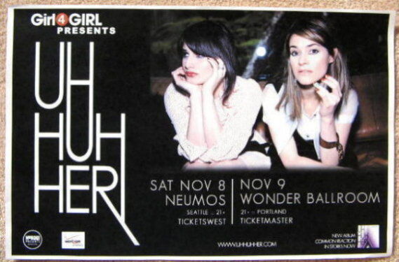 UH HUH HER 2008 Gig POSTER Portland Oregon & Seattle Washington Concert