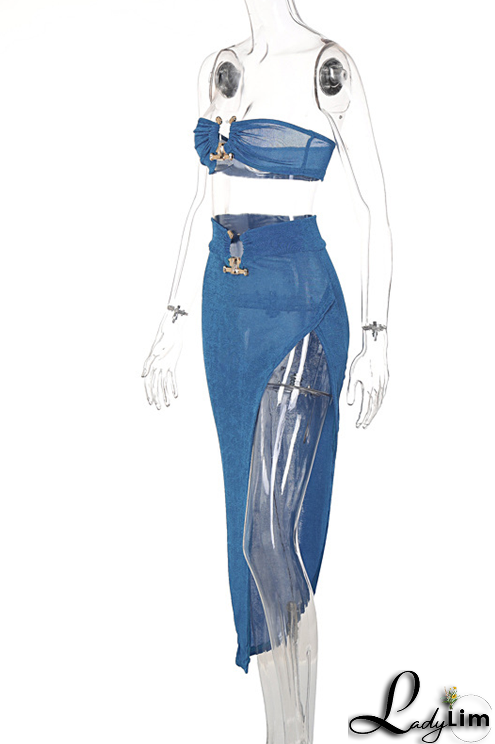 Green Sexy Solid Patchwork Strapless Sleeveless Two Pieces