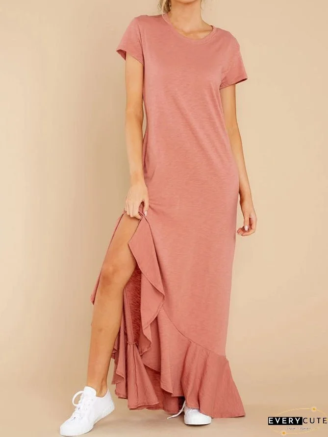 Dresses Round Neck Short Sleeve Ruffle Irregular Dress for Women