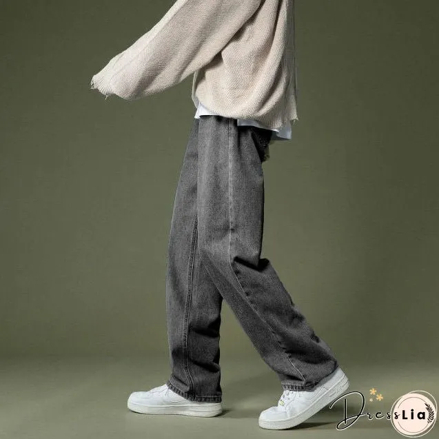 Korean Wide-leg Jeans Mens Fashion Retro Casual Men Streetwear Autumn Wild Loose Hip-hop