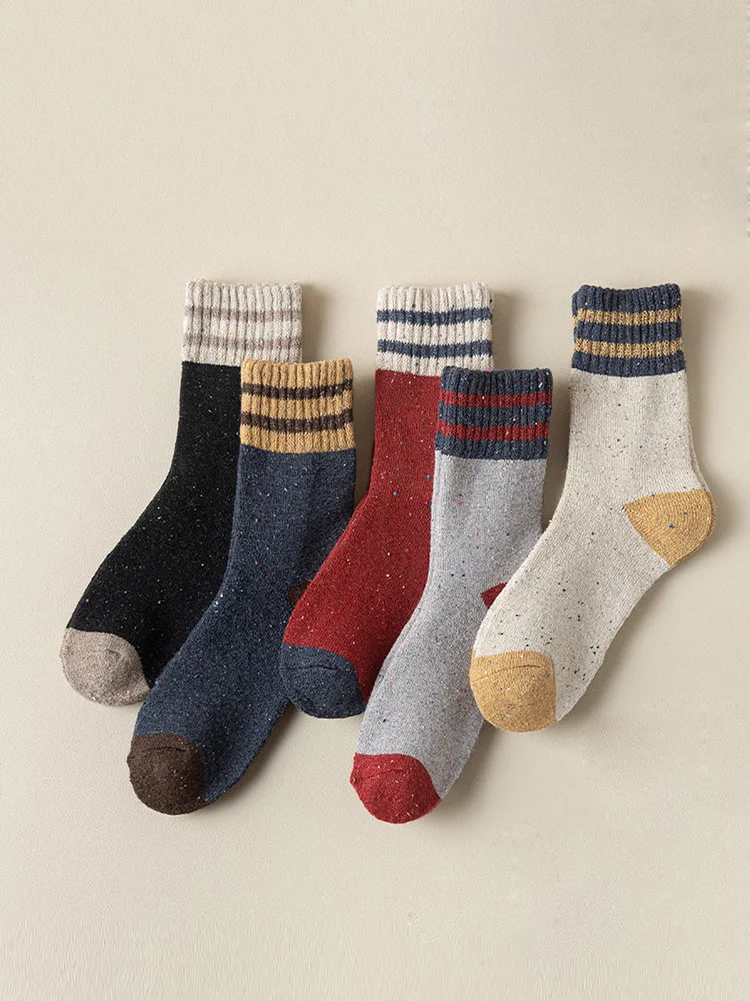 5 Pairs Women Winter Wool Colorblock Mid-claf Socks