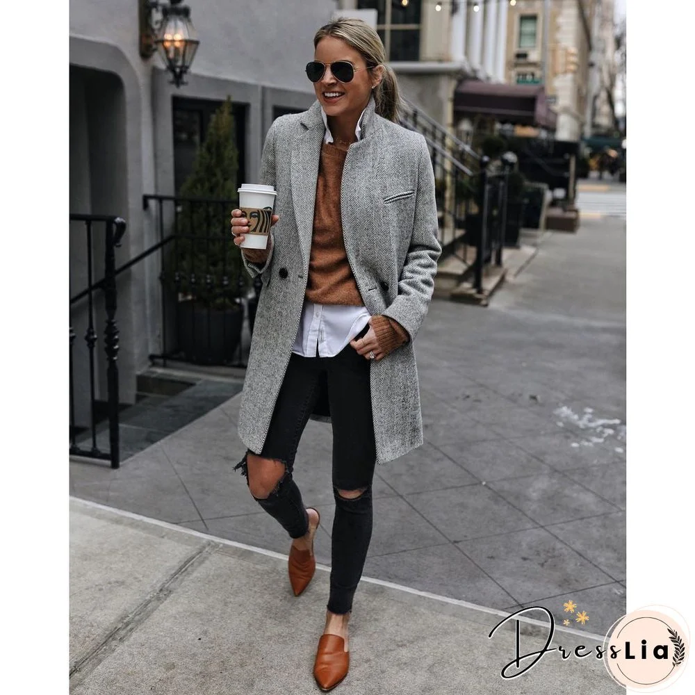 Autumn and Winter Casual Women's Coat Ins Loose Commuter Multicolor Coat