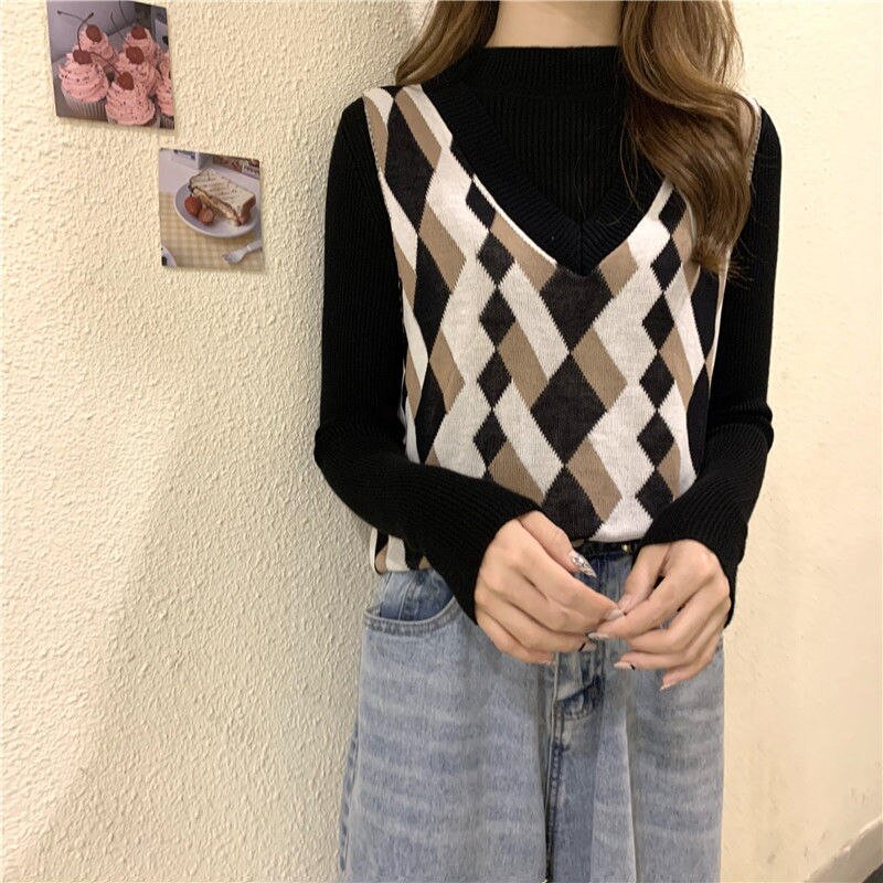 Sweater Vest Women Short Style Sweet Girls Ulzzang Harajuku New Printed Vintage Simple All-match Chic Loose Casual Streetwear