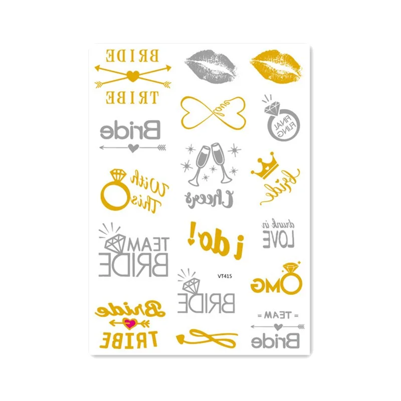 23 Kinds Wedding Party Tattoo Bronzing Glitter Gold Stickers Temporary Body Makeup Waterproof Disposable tatouage temporaire
