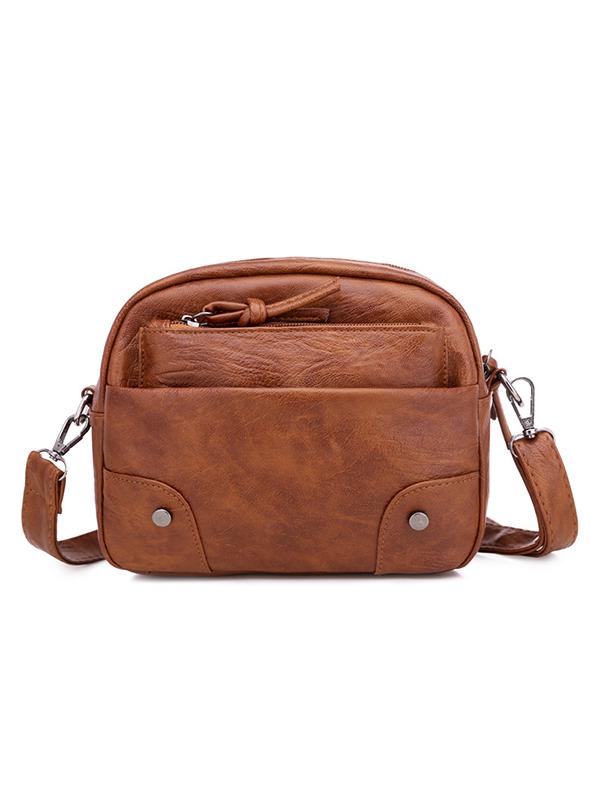 Vintage Washed Leather Utility Crossbody Bag