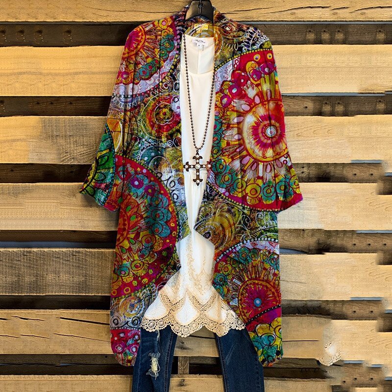 Oversized Casual Printed Kimono P177856911