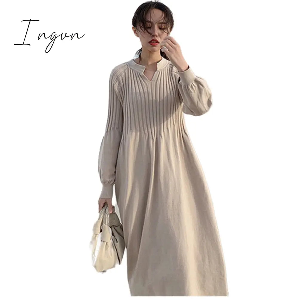 Ingvn - Lamtrip Unique Best Quality Autumn Winter Retro French Girl Chic Knitting V - Neck Long