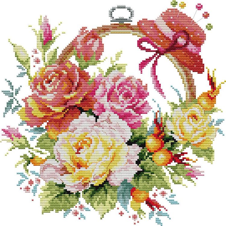 Joy Sunday - Flowers - 14CT 2 Strands Threads Printed Cross Stitch Kit - 32x32cm(Canvas)