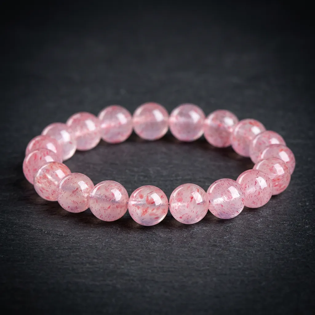JiStones Ethereal Petal Strawberry Quartz Bracelet | Natural Healing Crystal for Love & Radiance Luminous Petal (Grade 5A - Crystal Clear)-16mm - 16.8mm (Premium Large)