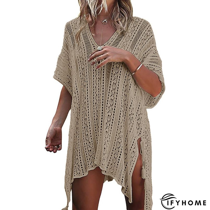 Beige Gypsy Crochet Beach Cover Up Dress | IFYHOME