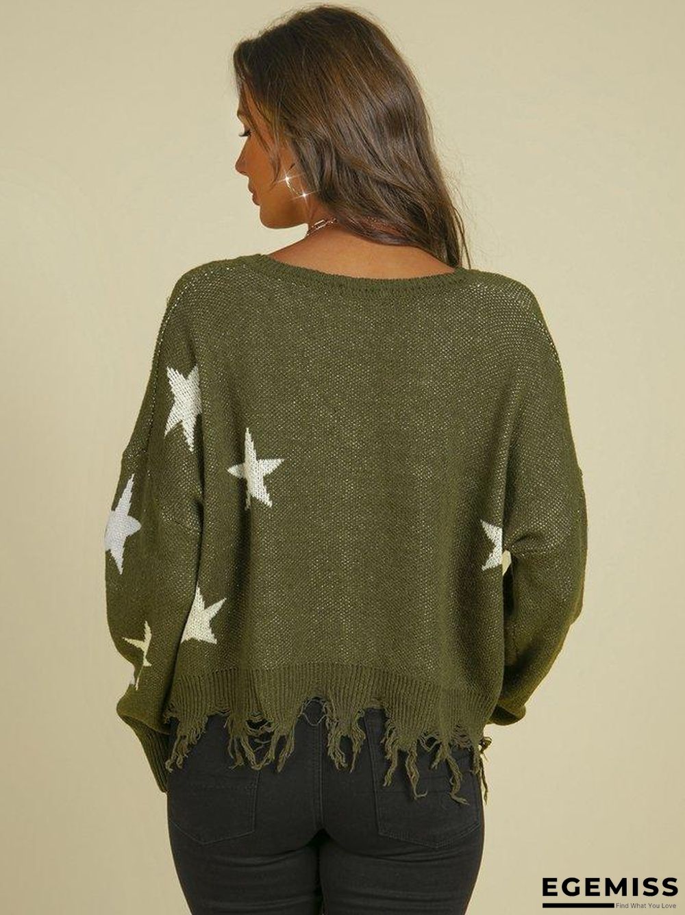 Army Green Wine Red Fashion Geometric Sweater | EGEMISS