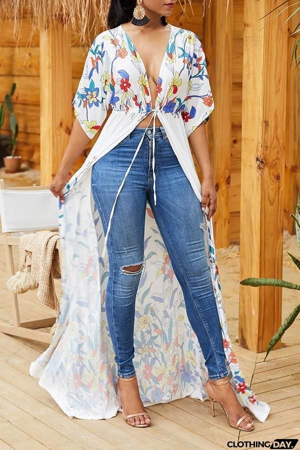 Floral Print Knot Cardigan