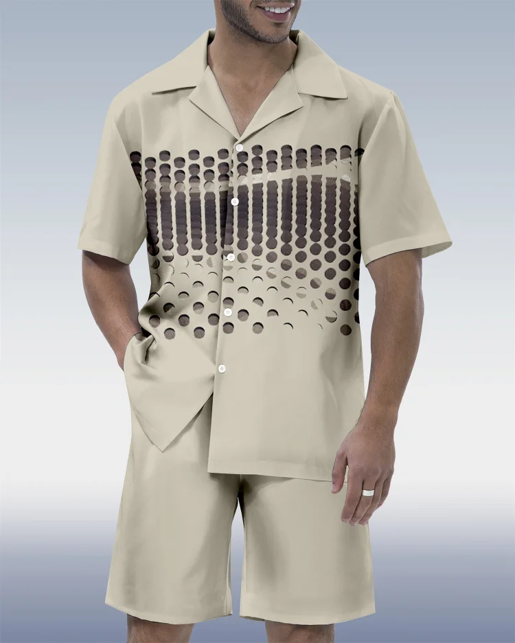 Suitmens Men's Abstract Art Contrast Geometric  Print Short Sleeve Set 136