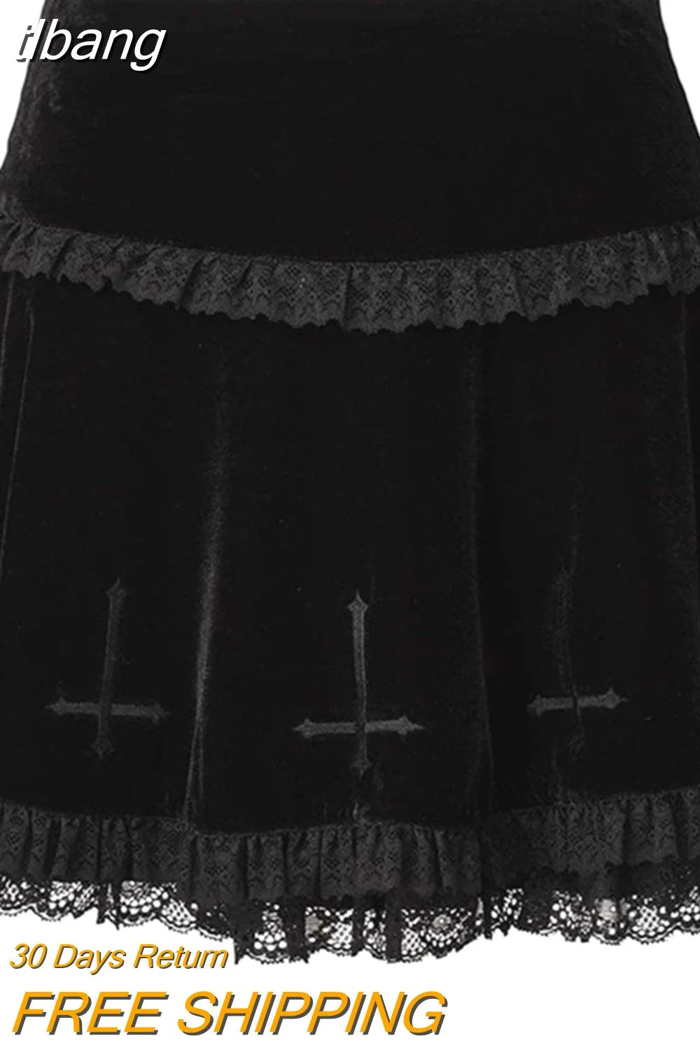 tlbang Punk Cross Pattern Mini Skirt Y2K Grunge Gothic Black Lace High Waist Pleated A-line Skirt Vintage Women E-girl Clothes