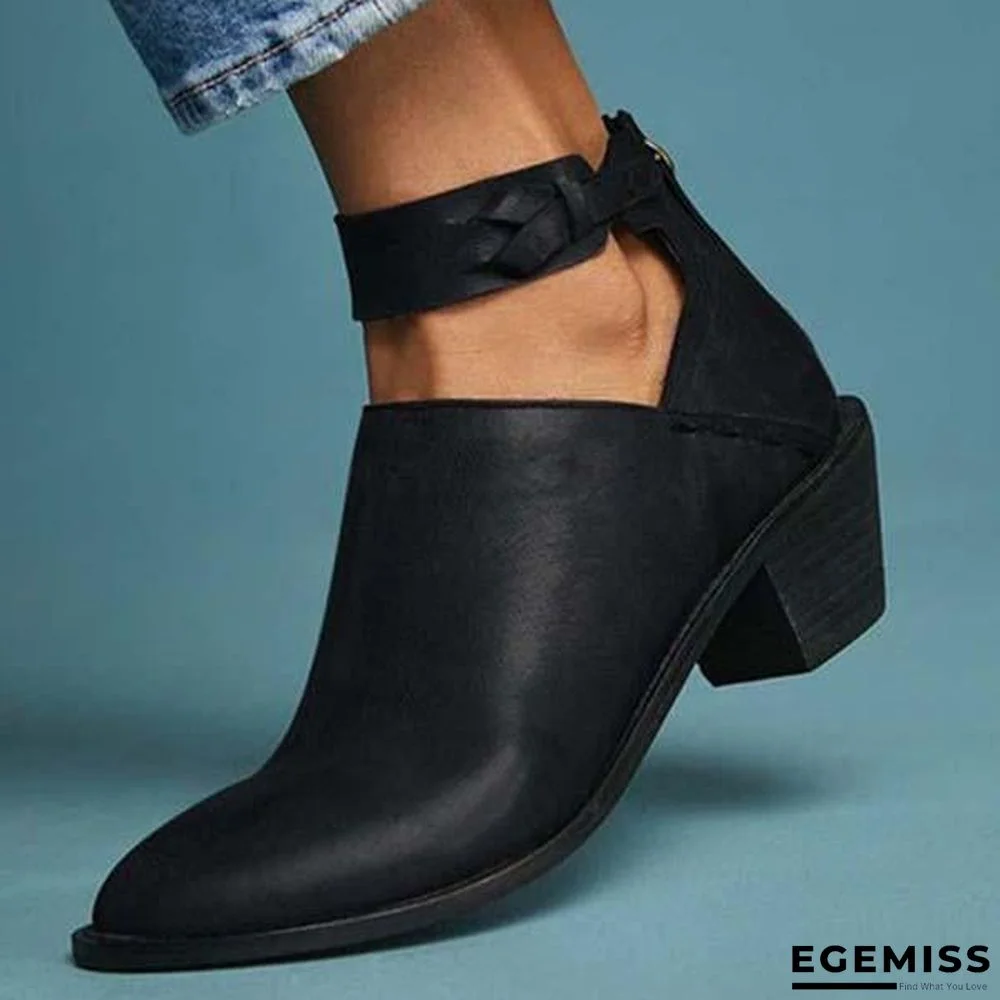 Chunky Heel Zipper Breathable Comfortable Shoes | EGEMISS
