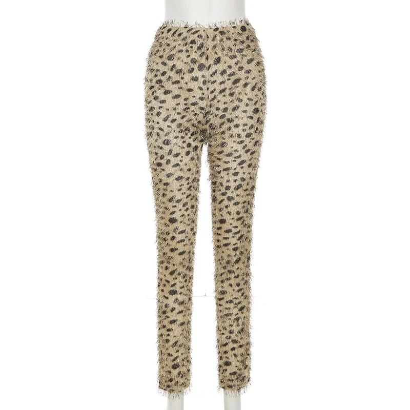 Women Pants Folds Leopard  Herfst Undefined High Street Sheath Slim Attirewear Stretchy High Waist Body-Shaping Streetwear