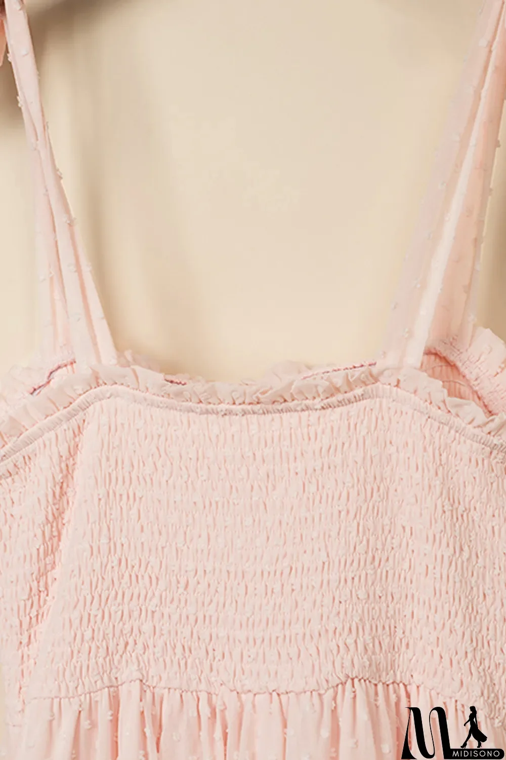 MidiSono - Beige Smocked Swiss Dot Maxi Dress