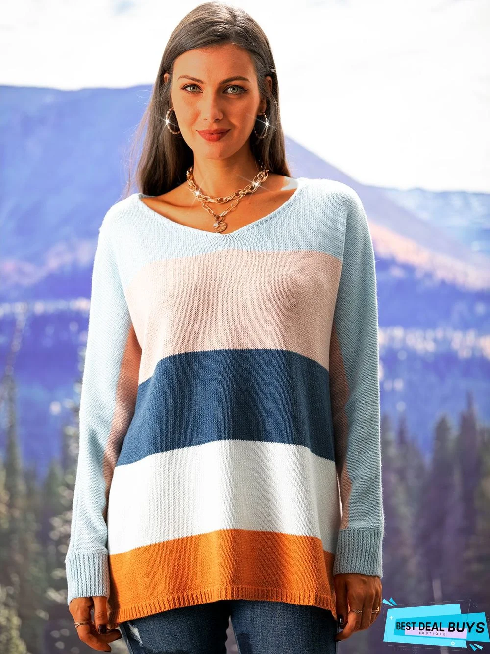 Multicolor Stripes Casual Long Sleeve T-shirt