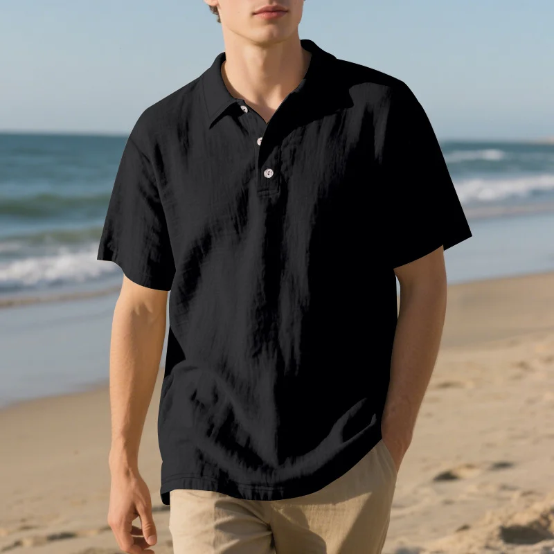 2026 New Men's Short-Sleeve Linen Polo Shirt &mdash; Loose-Fit, Casual, With Turn-Down Collar-INSPIREUSE