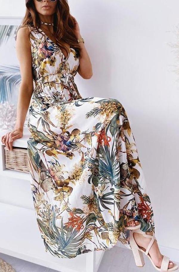 Stylish Sleeveless Print Maxi Dress-vocosishoes