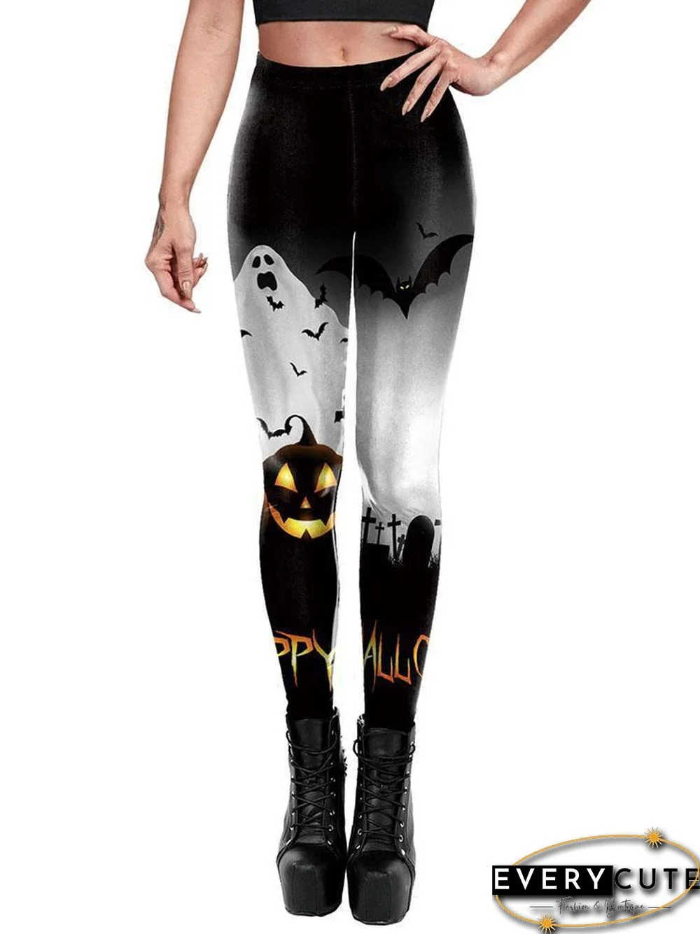 High Waist Black Printed Pants