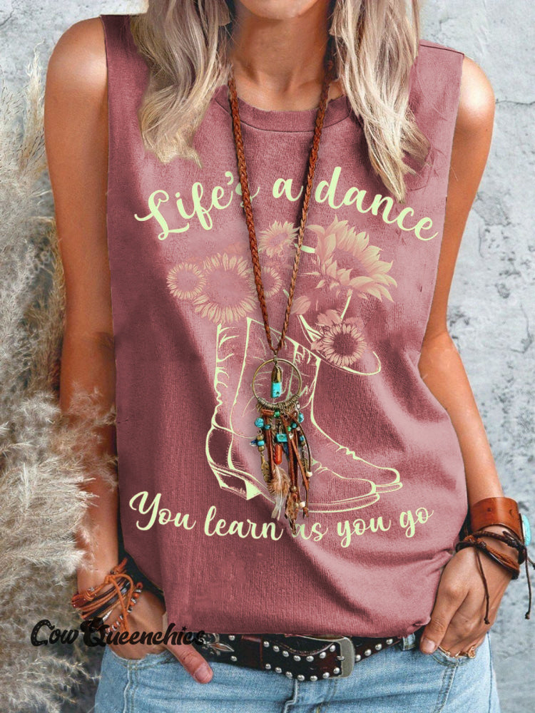 Women&rsquo;s Just Like A Dance You Learn As You Go Cowboy Boots Printed Casual Tank Top Multicolor / S