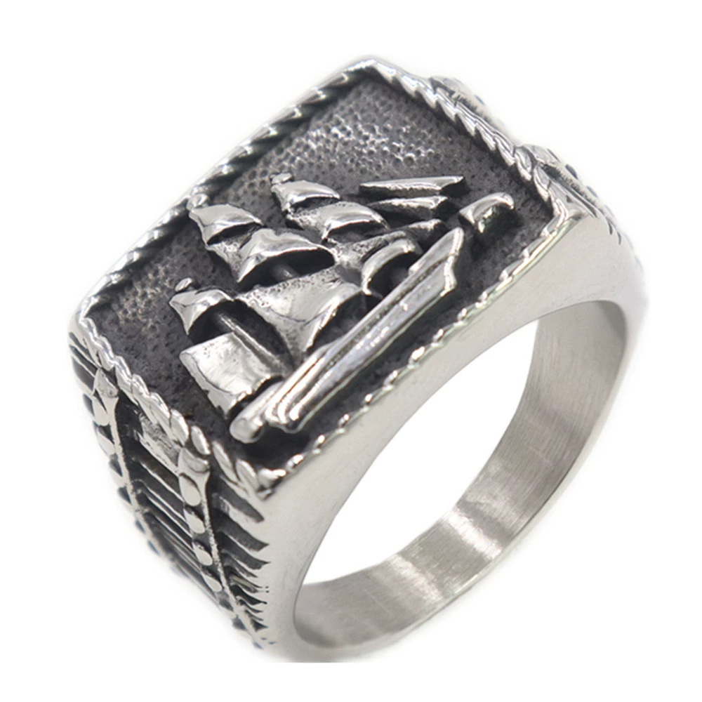 Stainless Steel Sailing Ship Viking Retro Ring