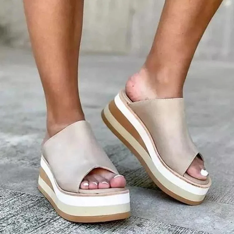 Women Open Toe Lightweight Comfortable Retro Sandals Woman Slip On Ladies Shoes Thick Bottom Wedge Footwear
