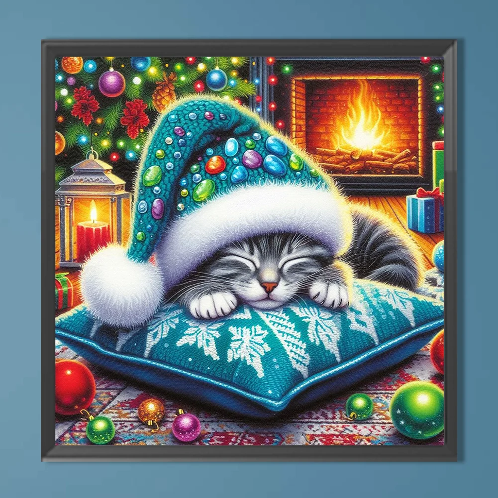 Diamond Painting - Full Round Drill - Christmas Cat(Canvas|40*40cm)