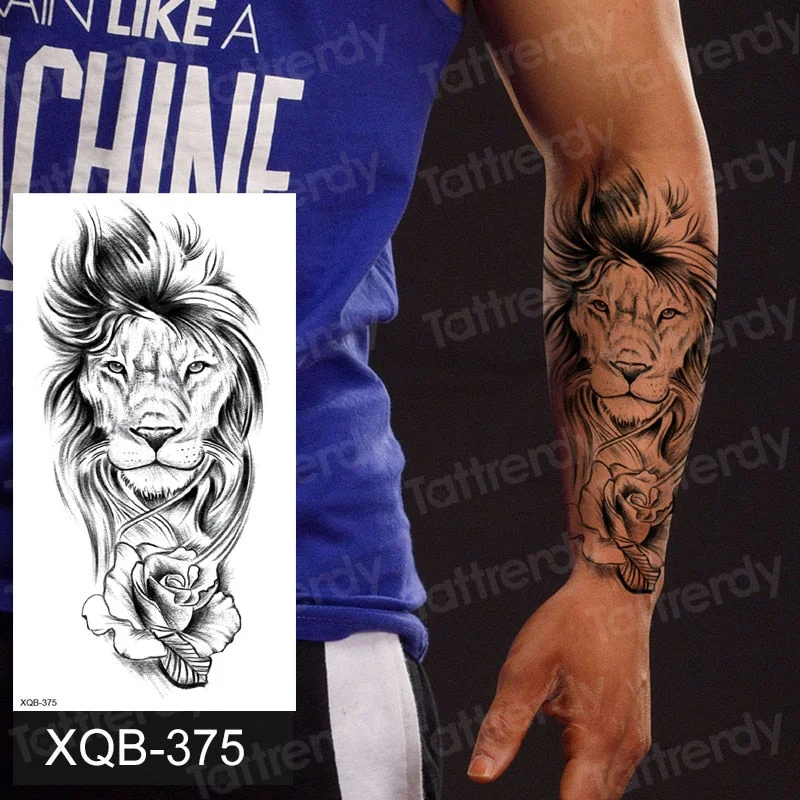 arm band tattoo men boy sexy black temporary waterproof tattoo wolf tiger lion king tribal tattoo design body art tattoos water