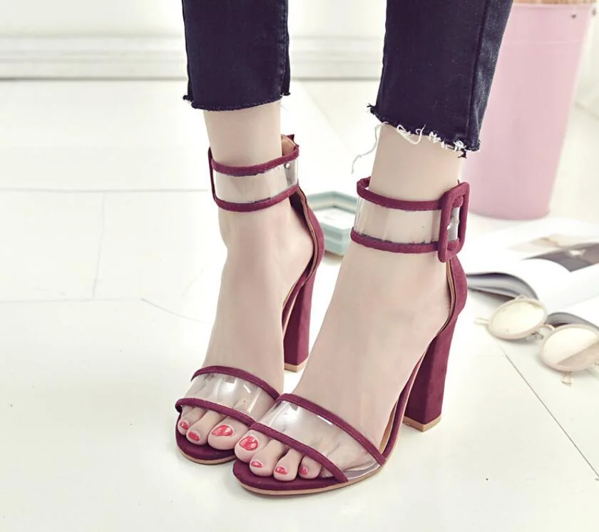 Ladies Bandage Transparent Sexy Summer Party Flock Sandal Shoes 35-42 SizeWomen Ankle Strap High Heel Sandals Shoes 2022