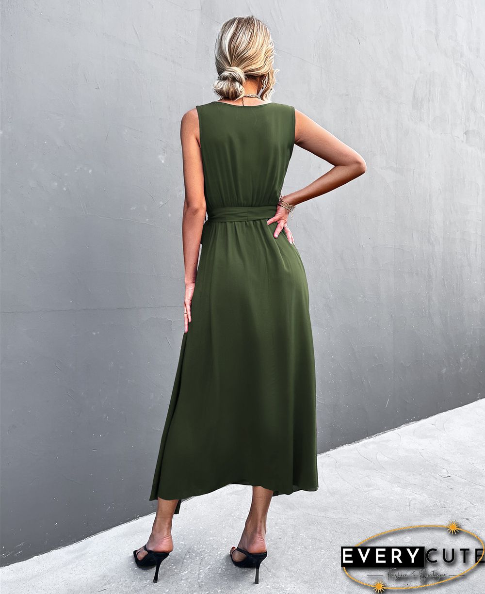 Sexy V-neck Cross Strap Sleeveless Slit Dress Black Dresses