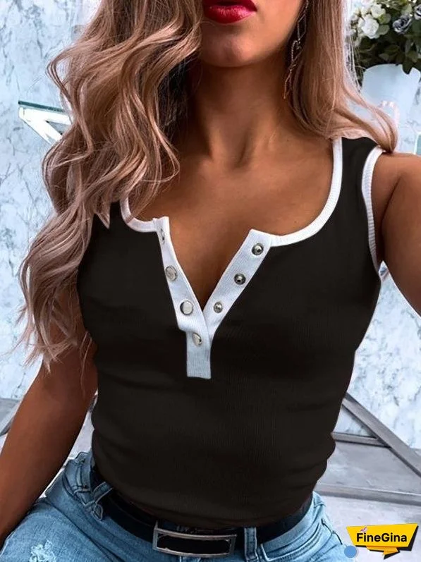 Sleeveless V-neck Button Casual Vest