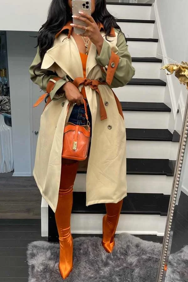 Fashion Color Stitching Trench Coat