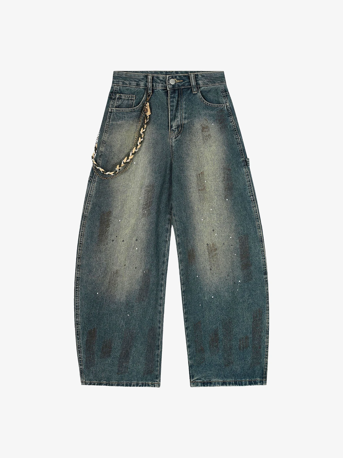 Blue Actchic Ink-Stained Dirty Wash Baggy Jeans Front